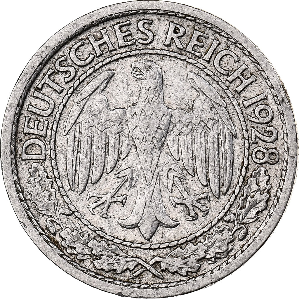ALEMANHA, REPÚBLICA DE WEIMAR, 50 Reichspfennig, 1928, Karlsruhe, Níquel