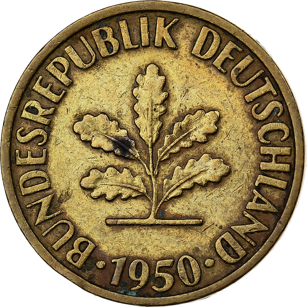 GERMANIA - REPUBBLICA FEDERALE, 10 Pfennig, 1950, Munich, Acciaio ricoperto in