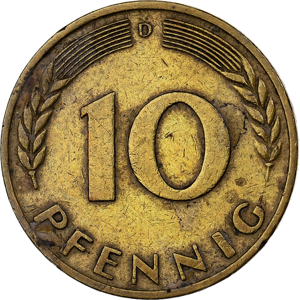 GERMANIA - REPUBBLICA FEDERALE, 10 Pfennig, 1950, Munich, Acciaio ricoperto in
