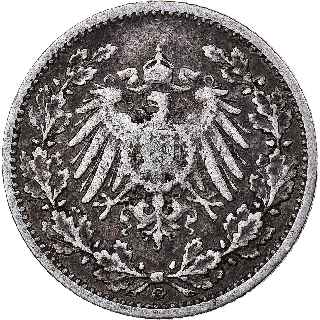 GERMANIA - IMPERO, 1/2 Mark, 1905, Karlsruhe, Argento, MB+, KM:17