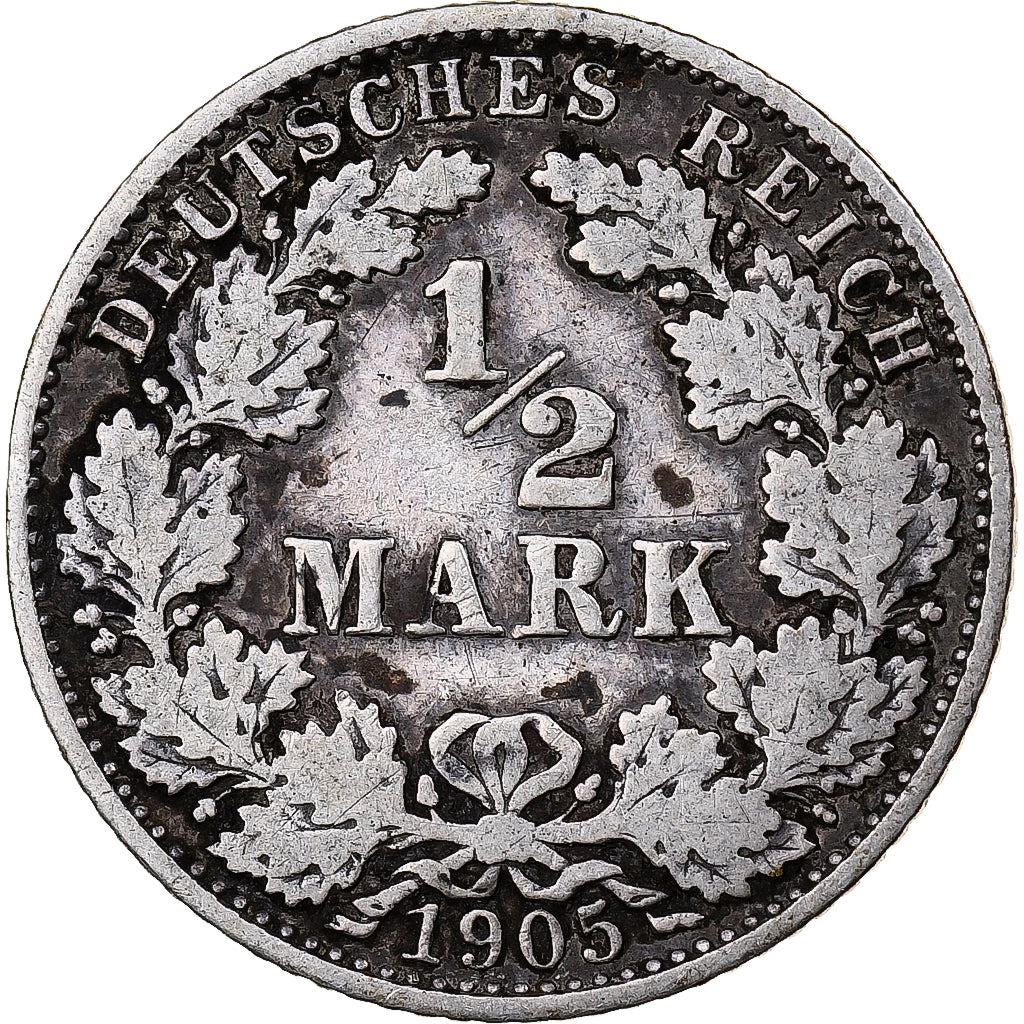 GERMANIA - IMPERO, 1/2 Mark, 1905, Karlsruhe, Argento, MB+, KM:17
