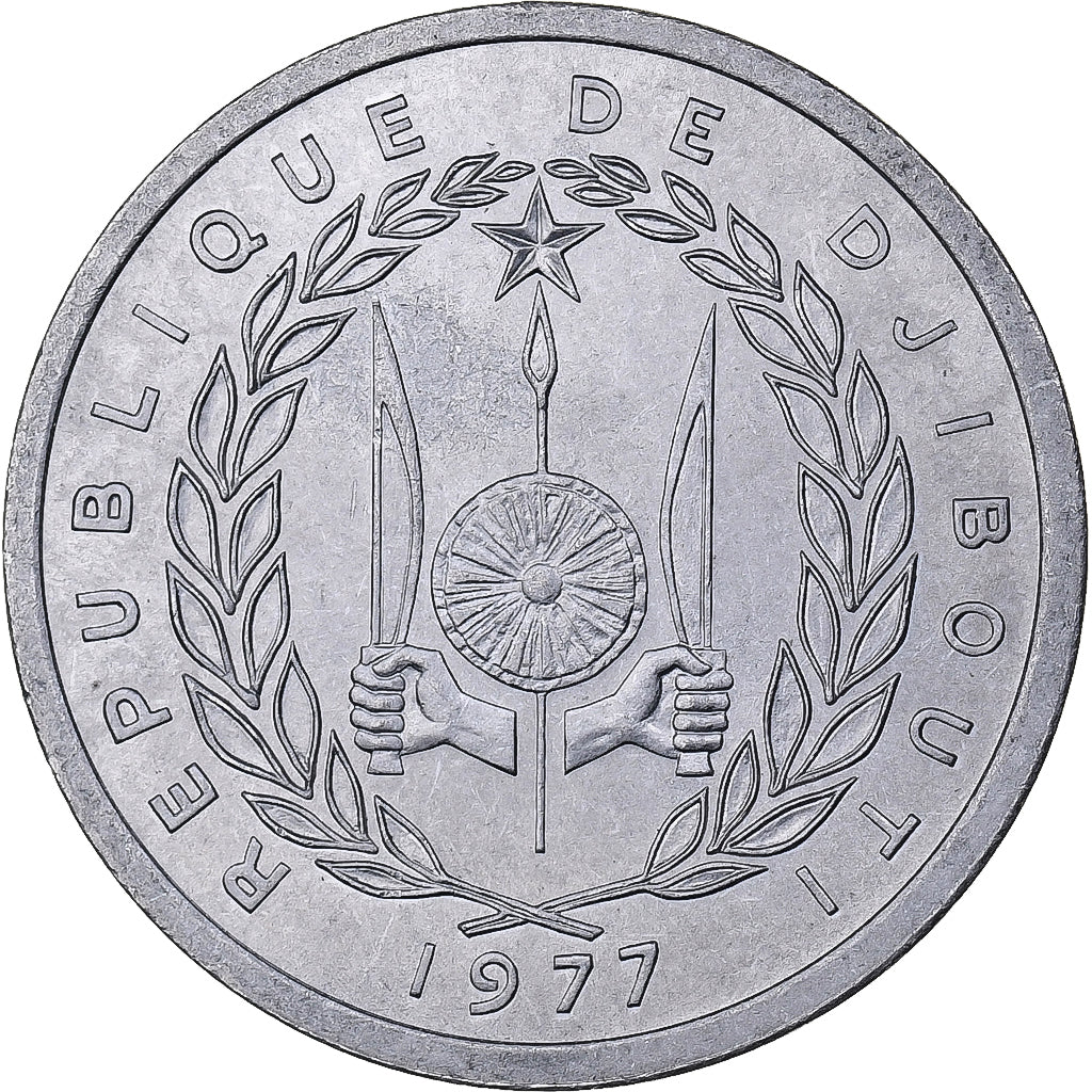 Dschibuti, 2 Francs, 1977, Paris, Aluminium, VZ, KM:21