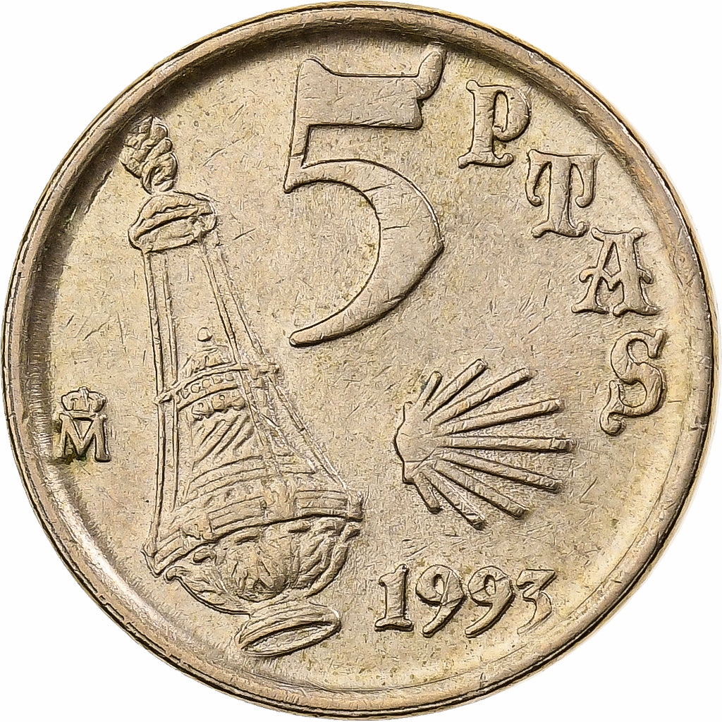 Spain, Juan Carlos I, 5 Pesetas, 1993, Madrid, Aluminum-Bronze, AU(55-58)