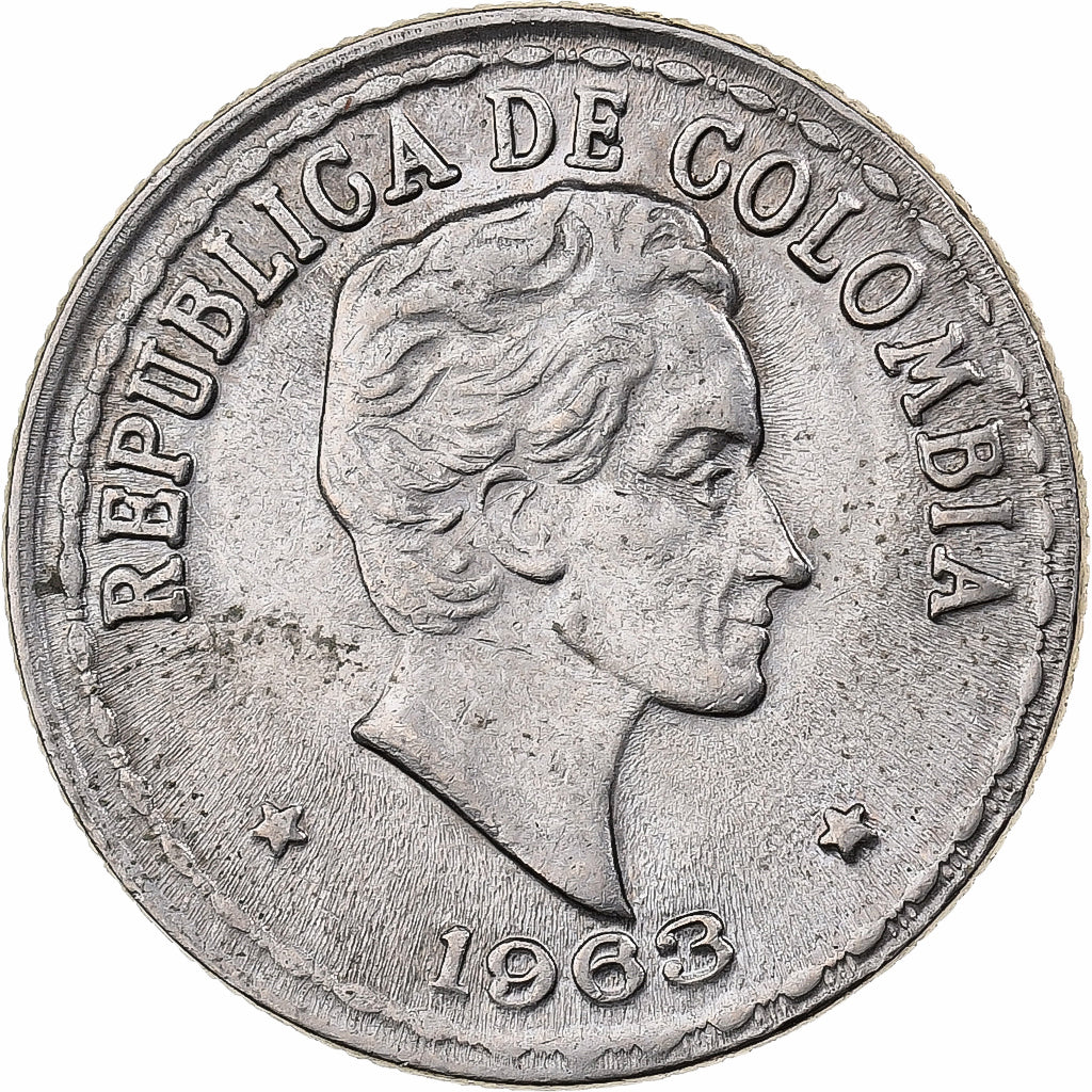 Colombia, 20 Centavos, 1963, Copper-nickel, AU(55-58), KM:215.2