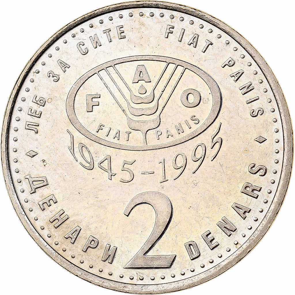 Macedonia, 2 Denari, 1995, Brass, MS(63), KM:6