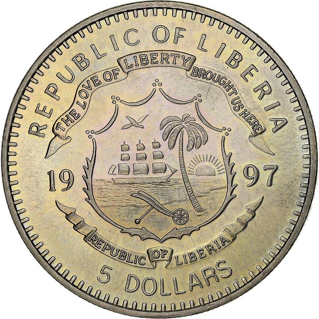 Liberia, 5 Dollars, 1997, Cobre - níquel, SC, KM:459