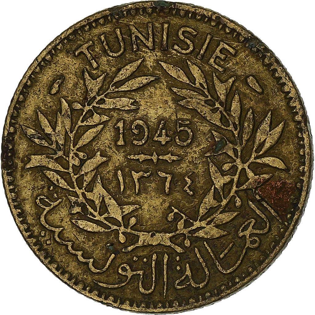 Tunisia, Anonymous, Franc, AH 1364/1945, Paris, Aluminum-Bronze, EF(40-45)