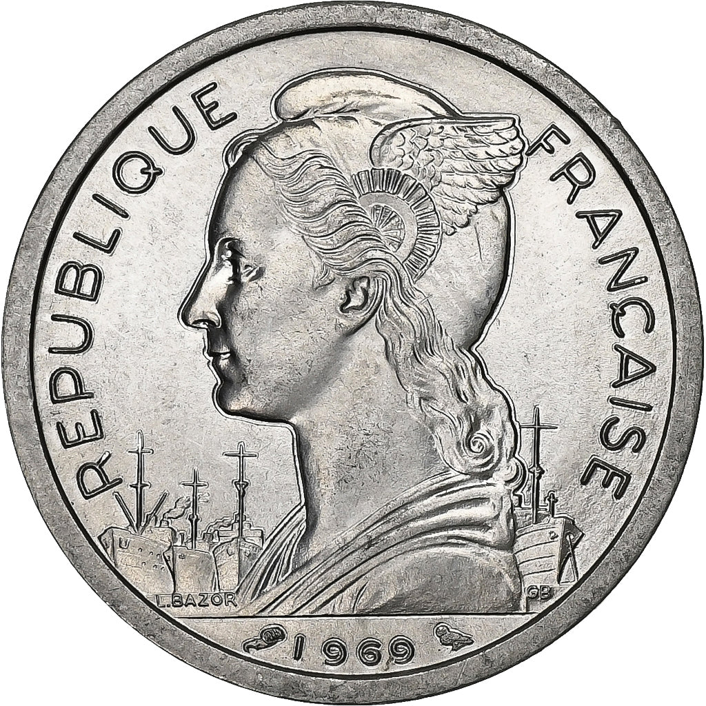 Réunion, 2 Francs, 1969, Aluminum, MS(65-70), KM:8