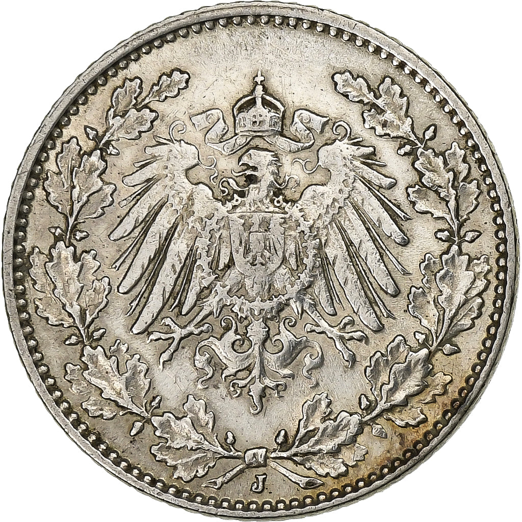 ALEMANIA - IMPERIO, 1/2 Mark, 1914, Hambourg, Plata, MBC+, KM:17
