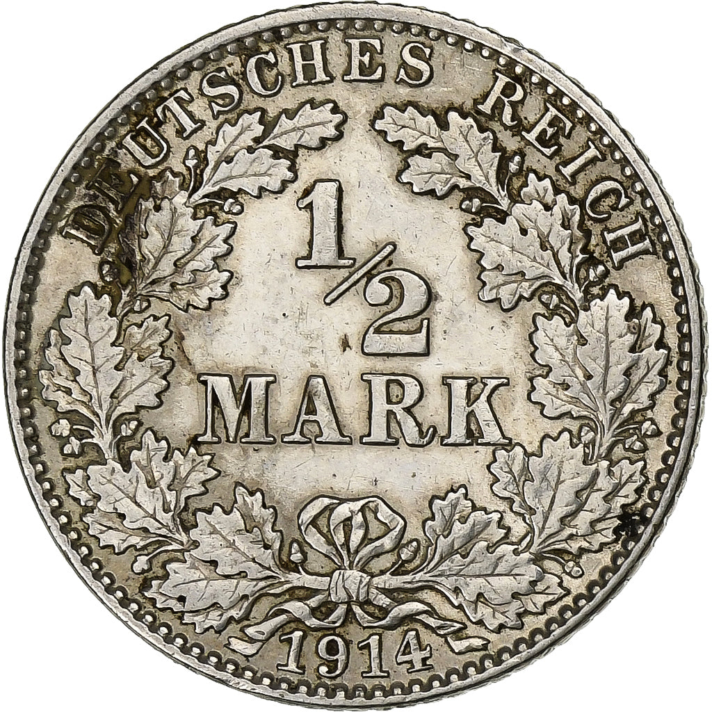 ALEMANIA - IMPERIO, 1/2 Mark, 1914, Hambourg, Plata, MBC+, KM:17