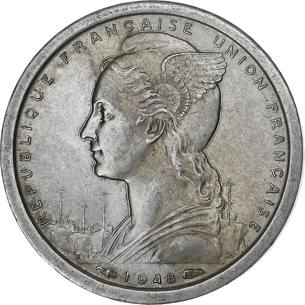 French West Africa, Franc, 1948, Aluminum, AU(55-58), KM:3