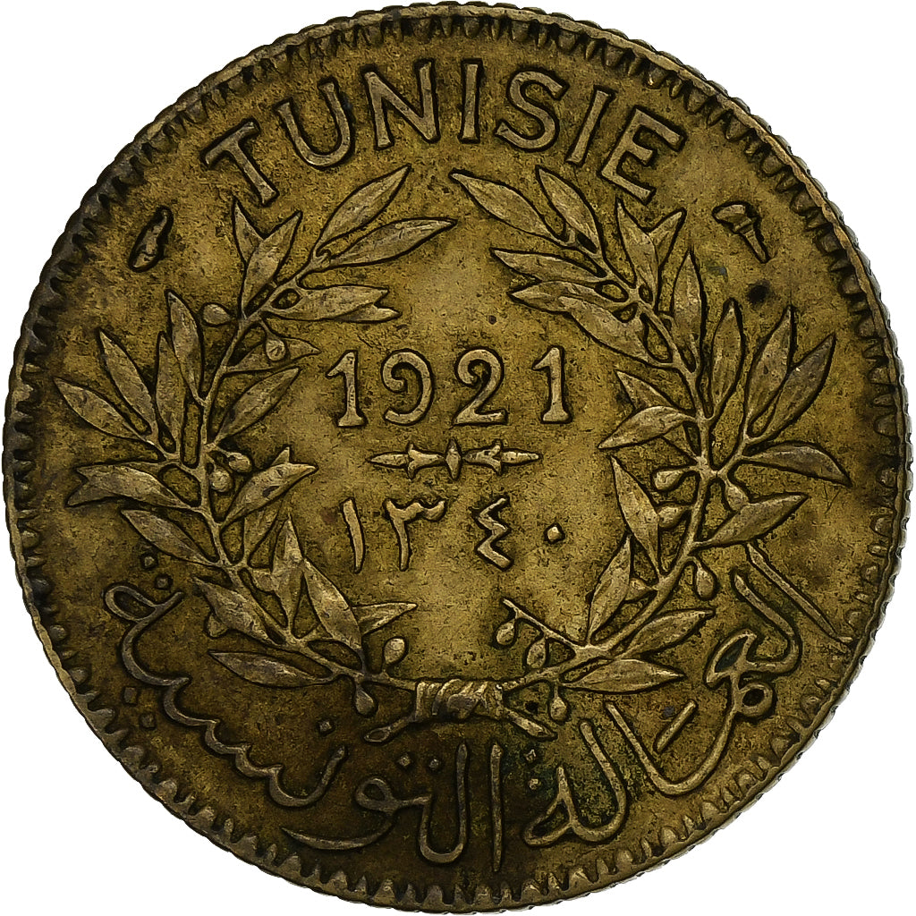 Tunisia, Anonymous, Franc, 1921/AH1340, Paris, Aluminum-Bronze, EF(40-45)
