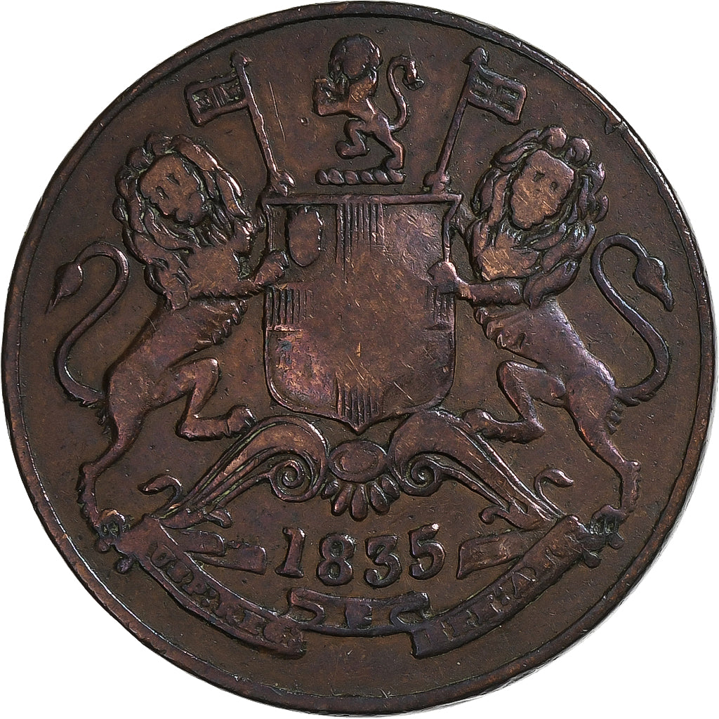 INDIA-BRITISH, 1/2 Anna, 1835, Cuivre, TB+, KM:447.1