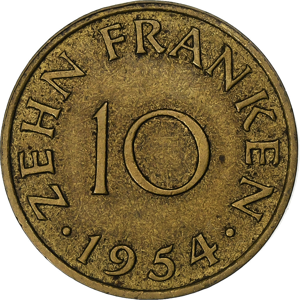 SARRE, 10 Franken, 1954, Paris, Alumínio-Bronze, EF(40-45), KM:1