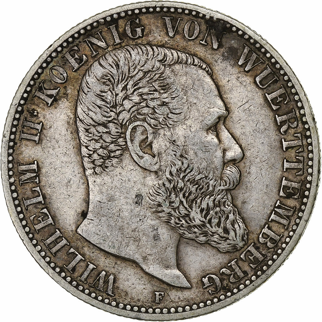 German States, WURTTEMBERG, Wilhelm II, 2 Mark, 1906, Freudenstadt, Silver