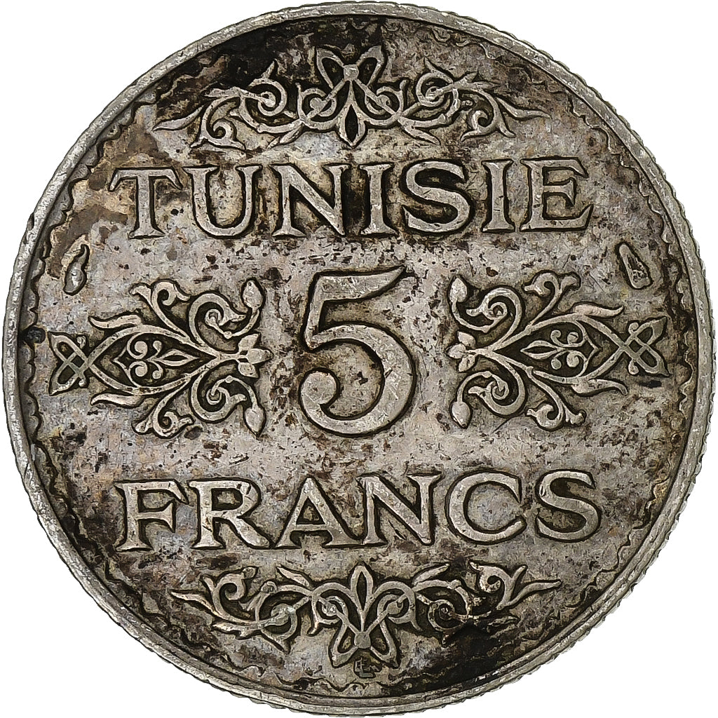 Tunisia, Ahmad Pasha Bey, 5 Francs, AH 1353/1934, Paris, Silver, VF(30-35)