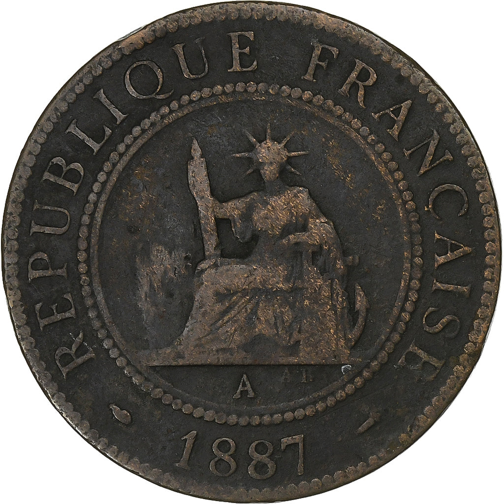 Indocia Francese, Cent, 1887, Paris, Bronzo, MB, KM:1