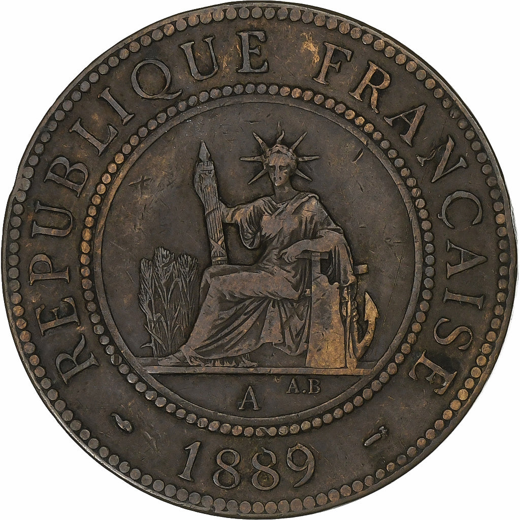 French Indo-China, Cent, 1889, Paris, Bronze, EF(40-45), KM:1