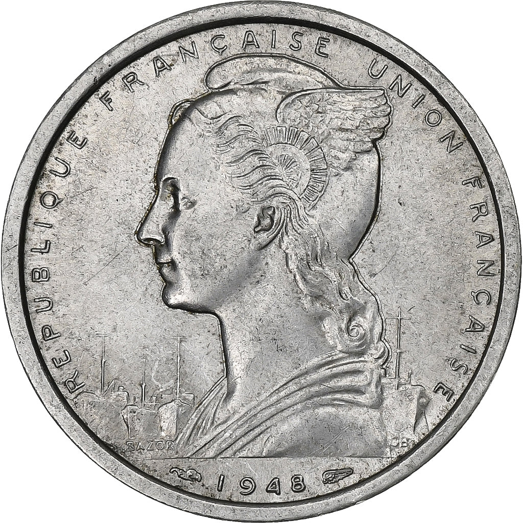 French Equatorial Africa, 2 Francs, 1948, Paris, Aluminum, MS(65-70), KM:7