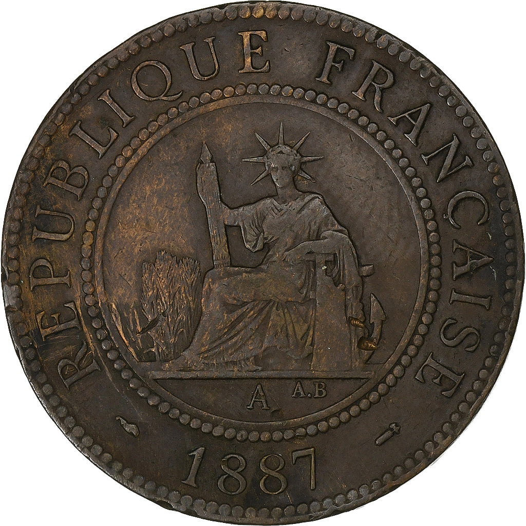 French Indo-China, Cent, 1887, Paris, Bronze, VF(30-35), KM:1