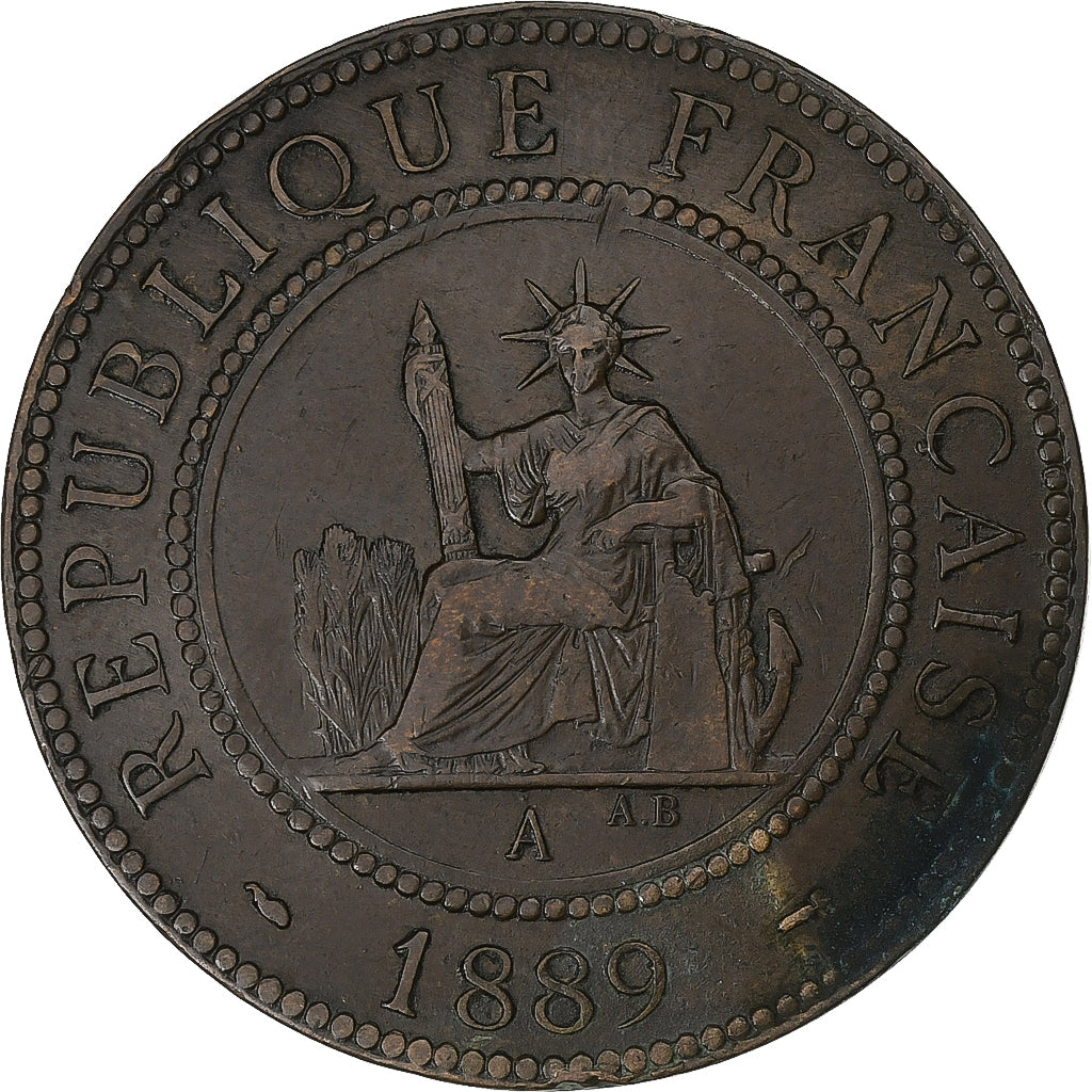 Indocia Francese, Cent, 1889, Paris, Bronzo, MB, KM:1
