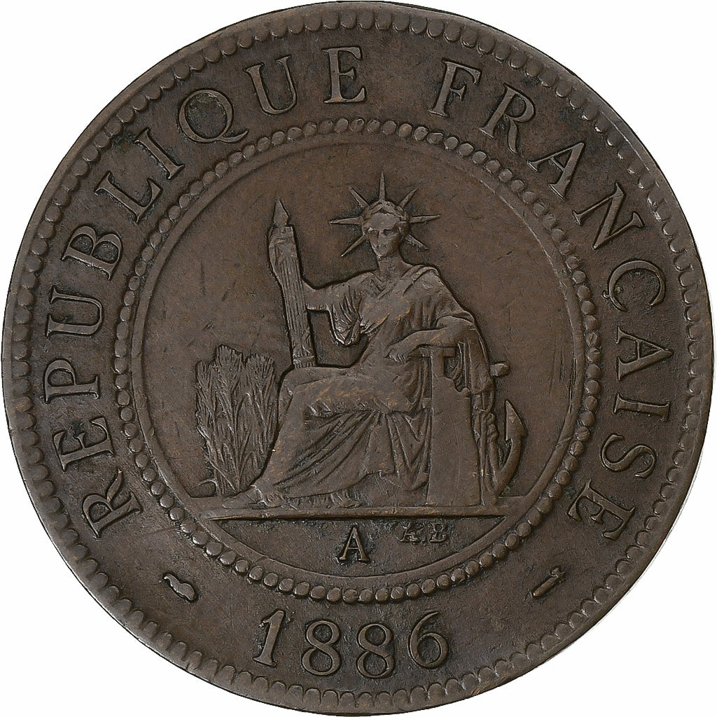 French Indo-China, Cent, 1886, Paris, Bronze, VF(20-25), KM:1