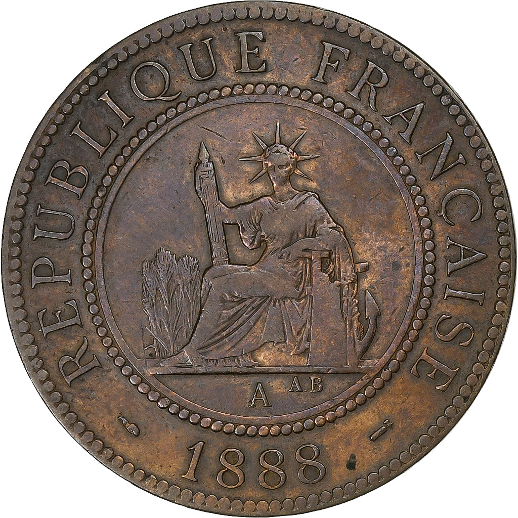 French Indo-China, Cent, 1888, Paris, Bronze, VF(20-25), KM:1