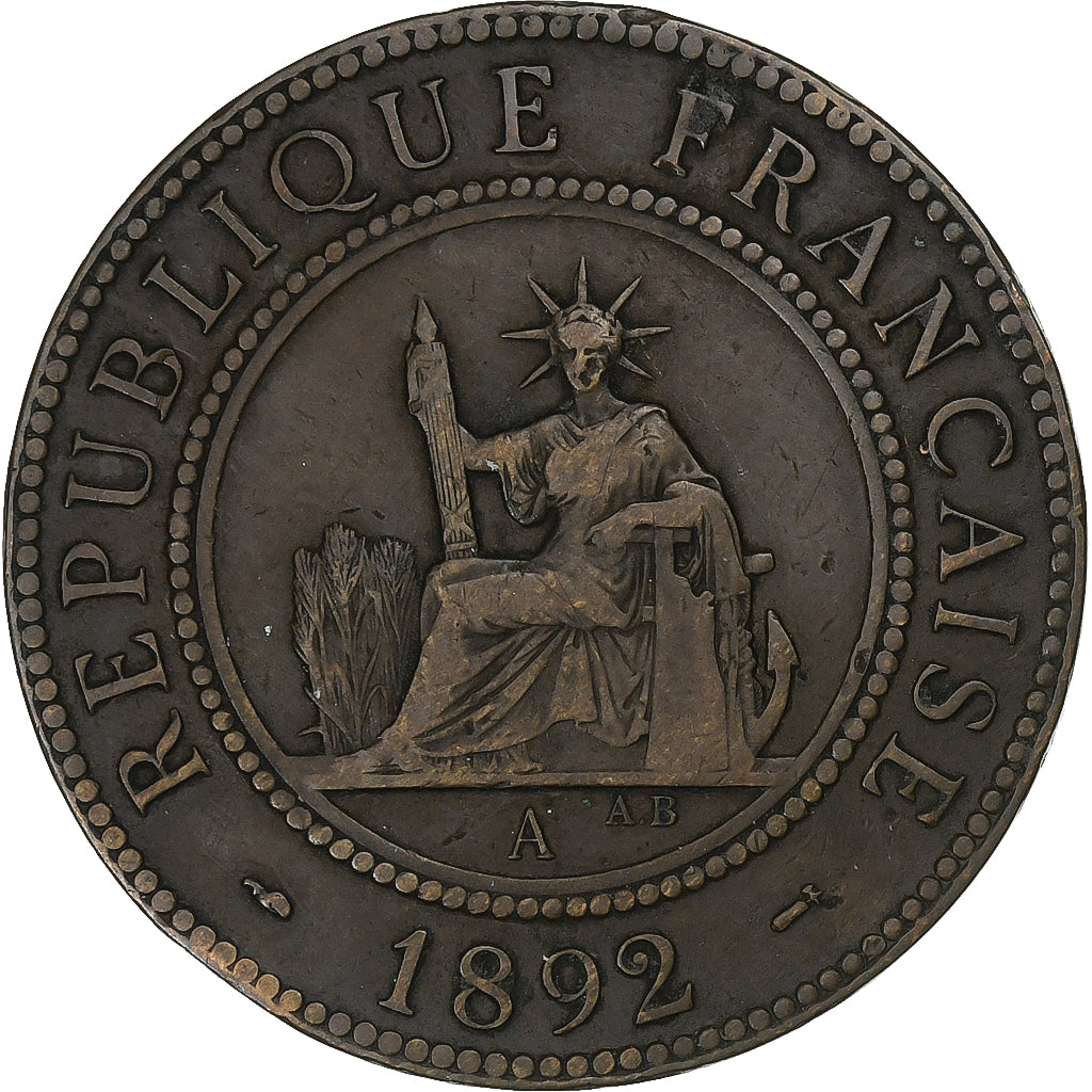 French Indo-China, Cent, 1892, Paris, Bronze, VF(30-35), KM:1