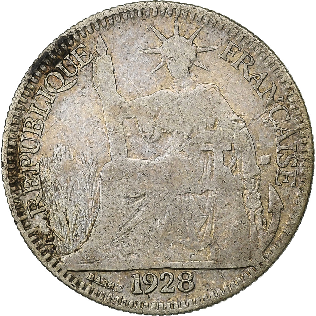 French Indo-China, 10 Cents, 1928, Paris, Silver, F(12-15), KM:16.1