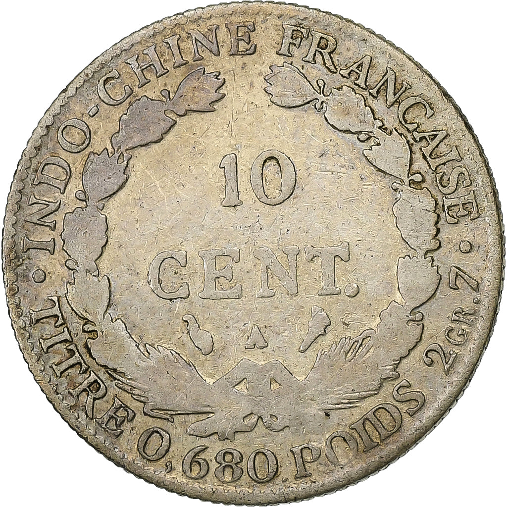 French Indo-China, 10 Cents, 1928, Paris, Silver, F(12-15), KM:16.1