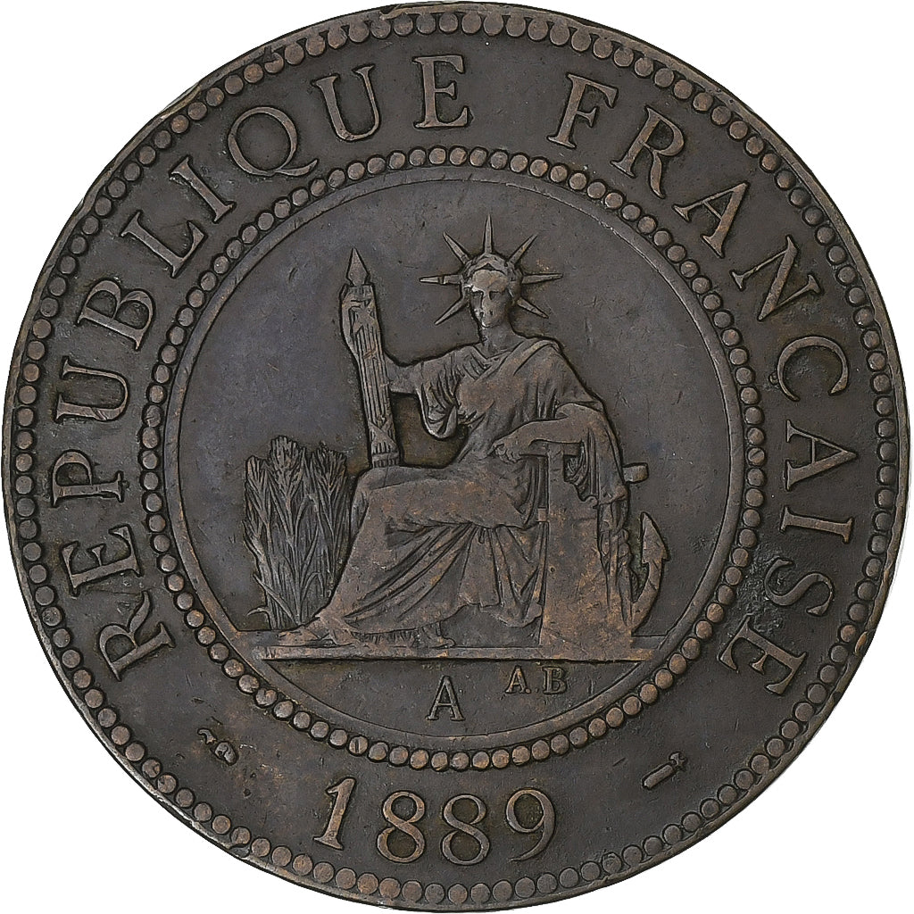Francuskie Indochiny, Cent, 1889, Paris, Brązowy, EF(40-45), KM:1