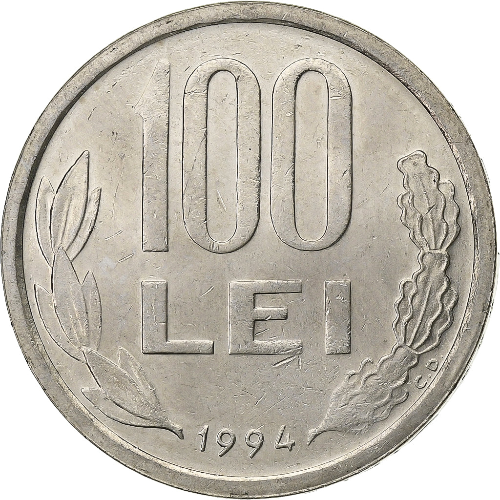 Romania, 100 Lei, 1994, Nickel plated steel, AU(55-58), KM:111