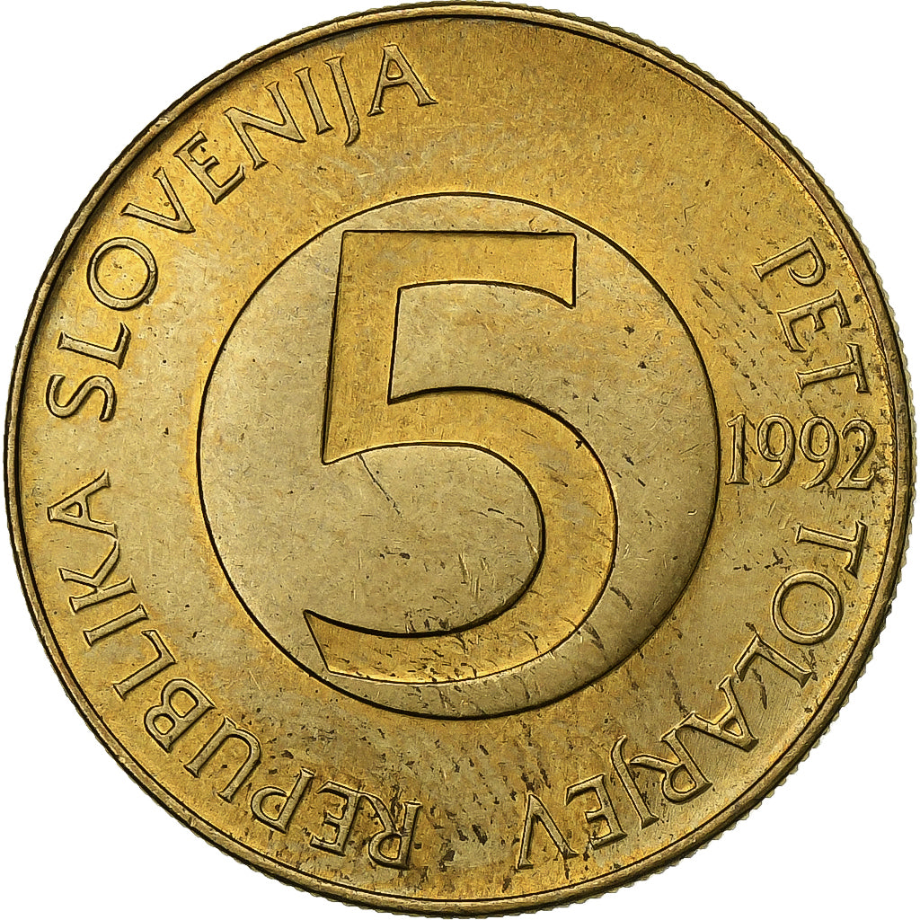 Slovenia, 5 Tolarjev, 1992, Nickel-brass, EF(40-45), KM:6