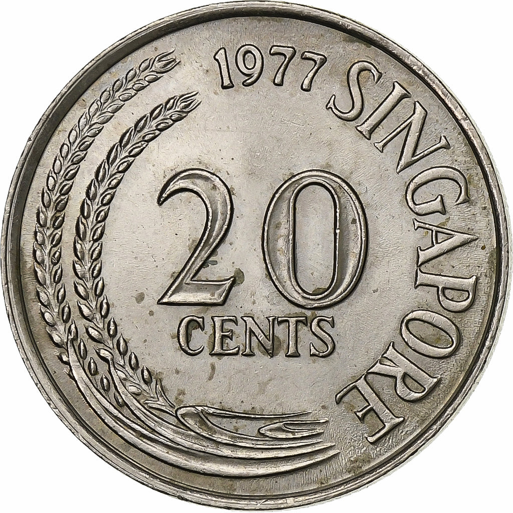 Singapore, 20 Cents, 1977, Singapore Mint, Copper-nickel, MS(65-70), KM:4