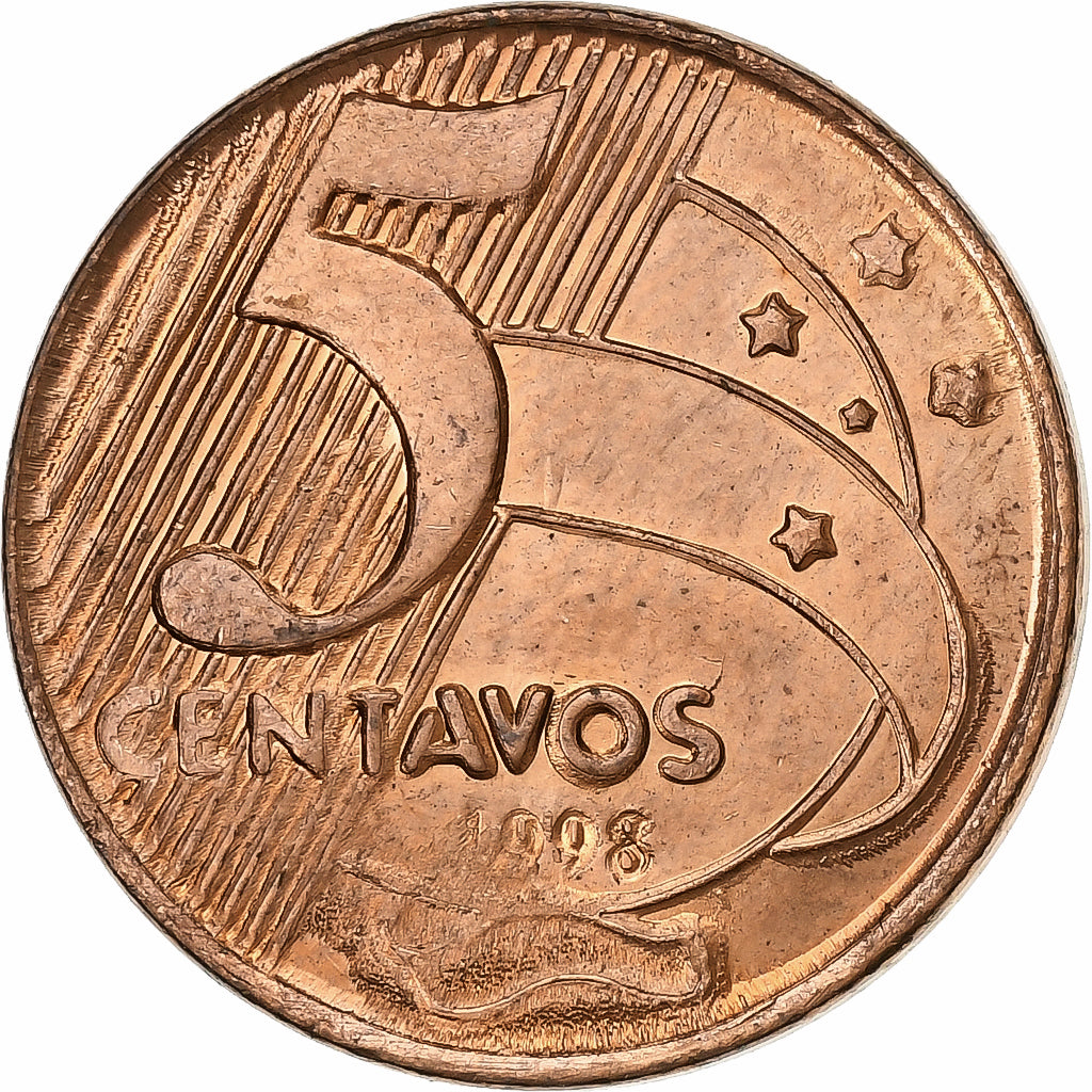 Brazylia, 5 Centavos, 1998, Miedź platerowana stalą, AU(50-53), KM:648