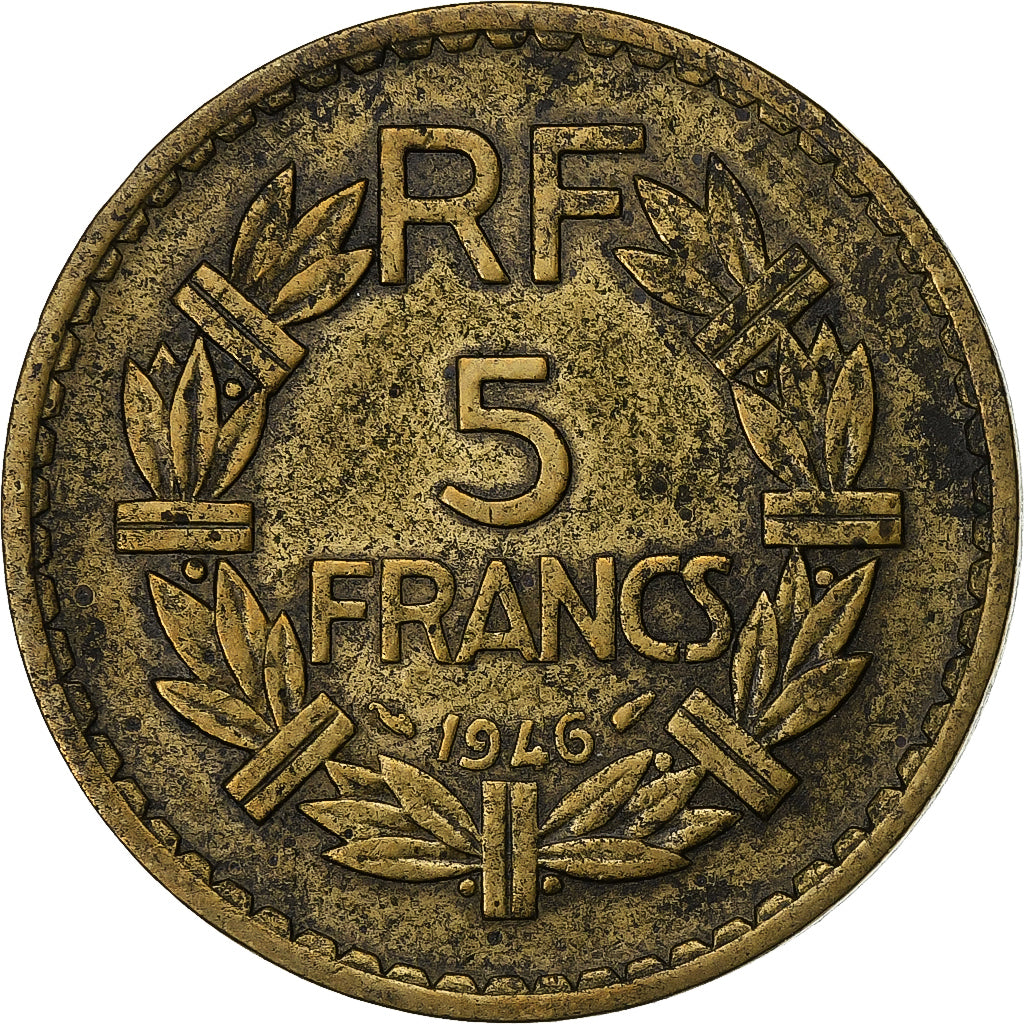Francia, 5 Francs, Lavrillier, 1946, Alluminio-bronzo, BB, KM:888a.2