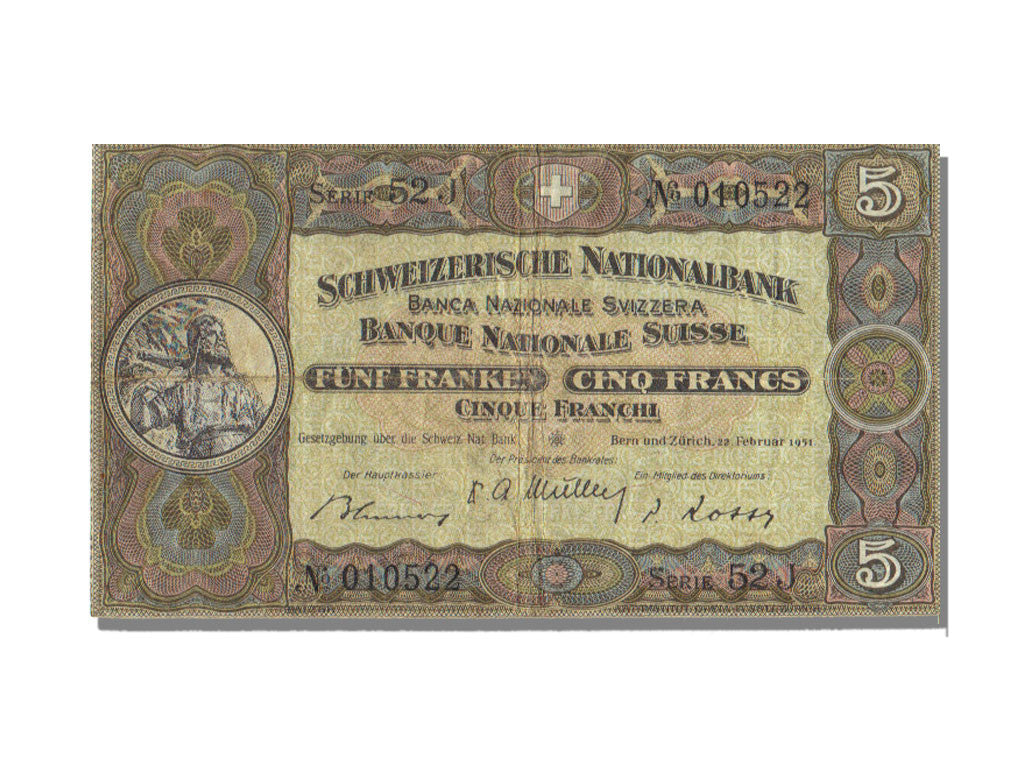Banknote, Switzerland, 5 Franken, 1951, 1951-02-22, EF(40-45)