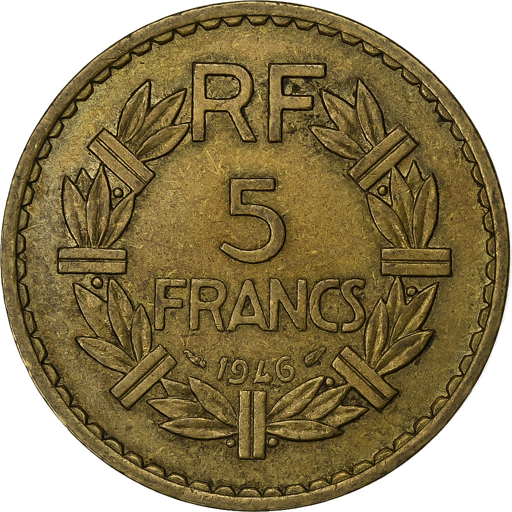 Francia, 5 Francs, Lavrillier, 1946, Alluminio-bronzo, BB, KM:888a.2
