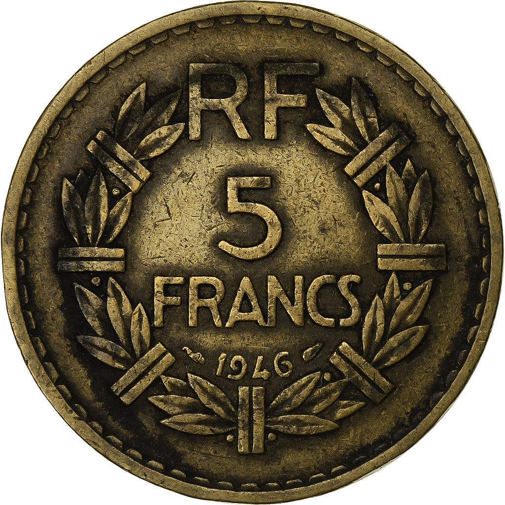 Francja, 5 Francs, Lavrillier, 1946, Aluminium-Brąz, EF(40-45), KM:888a.2