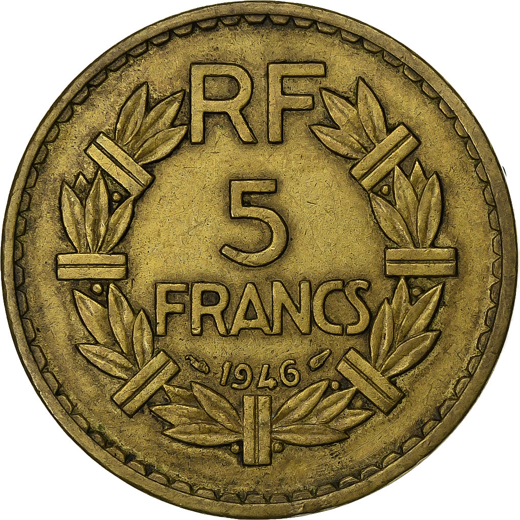 Francia, 5 Francs, Lavrillier, 1946, Alluminio-bronzo, BB, KM:888a.2