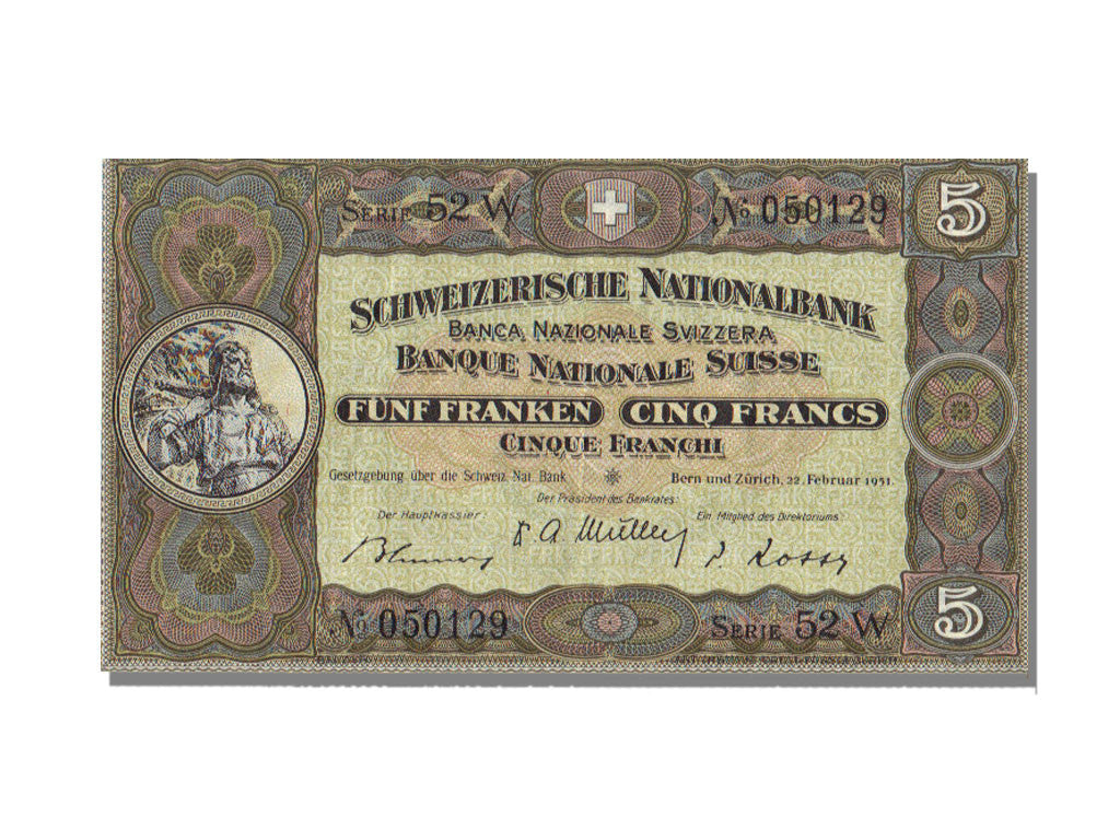 Geldschein, Schweiz, 5 Franken, 1951, 1951-02-22, UNZ-