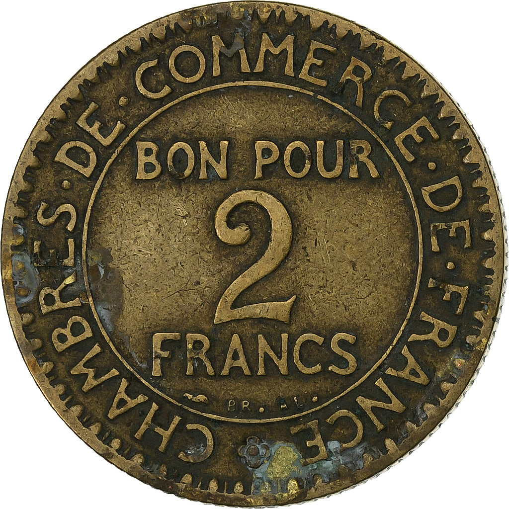 Francia, 2 Francs, Chambre de commerce, 1926, Paris, Aluminio - bronce, BC+