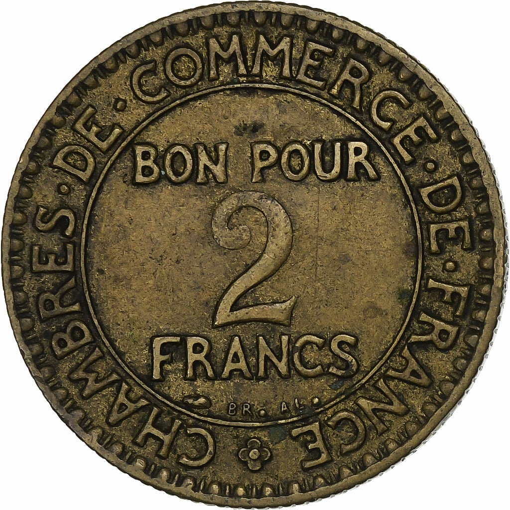 Francia, 2 Francs, Chambre de commerce, 1926, Paris, Aluminio - bronce, BC+