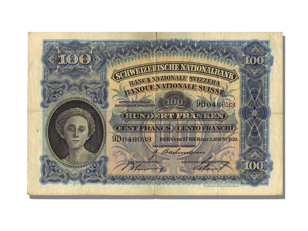 Banknote, Switzerland, 100 Franken, 1939, 1939-08-03, EF(40-45)
