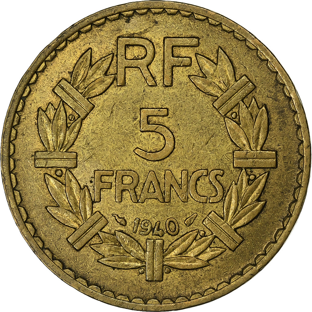 France, 5 Francs, Lavrillier, 1940, Aluminum-Bronze, EF(40-45), KM:888a.1