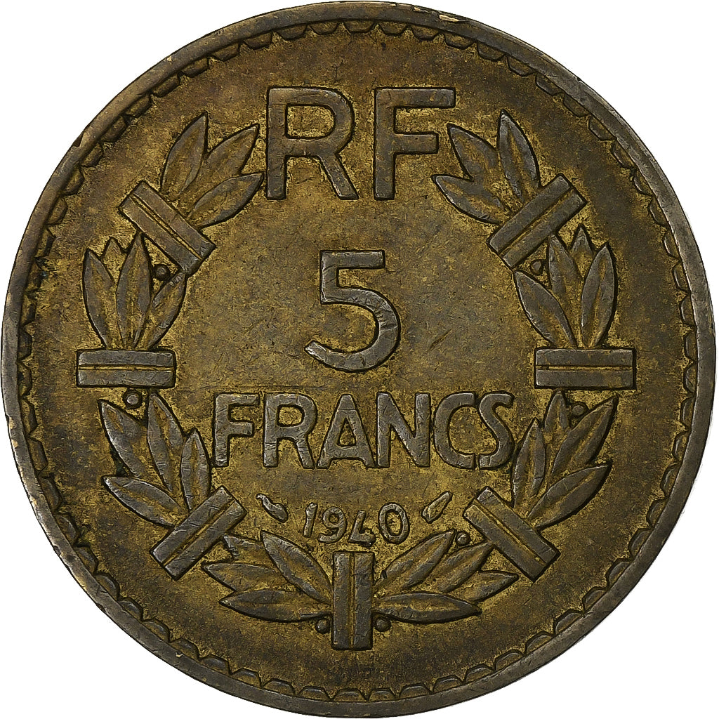 France, 5 Francs, Lavrillier, 1940, Aluminum-Bronze, VF(30-35), KM:888a.1