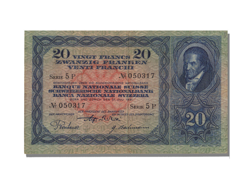 Banknote, Switzerland, 20 Franken, 1931, 1931-07-21, AU(55-58)