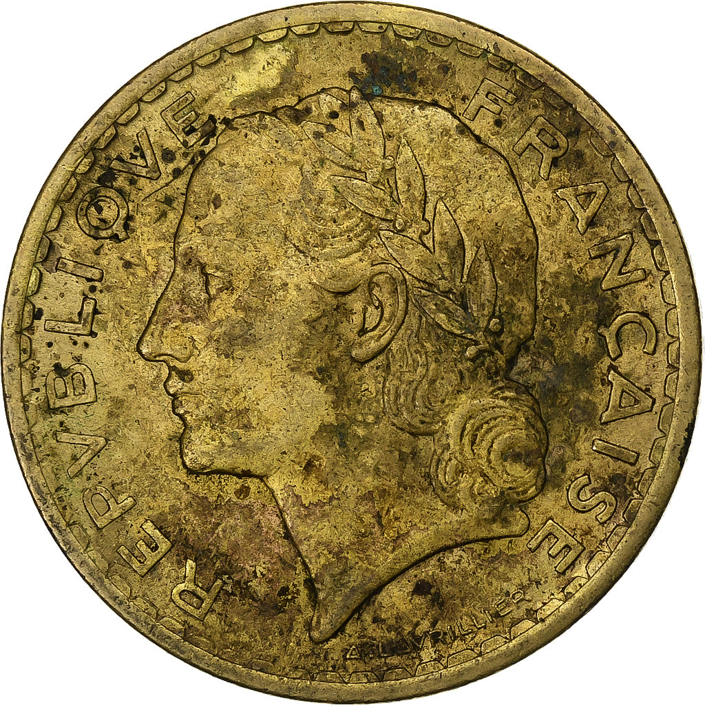 Francja, 5 Francs, Lavrillier, 1939, Aluminium-Brąz, VF(30-35), KM:888a.1