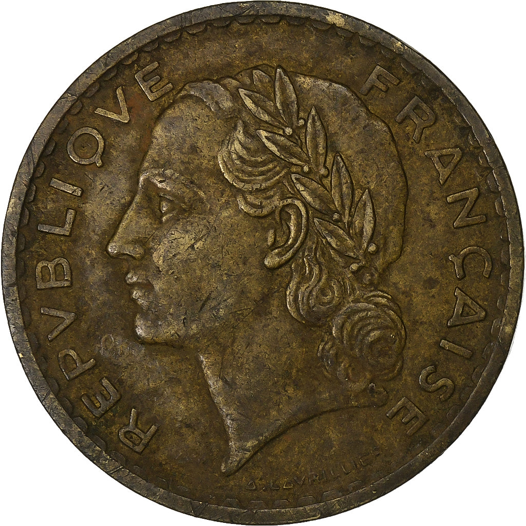 Francia, 5 Francs, Lavrillier, 1939, Alluminio-bronzo, MB, KM:888a.1