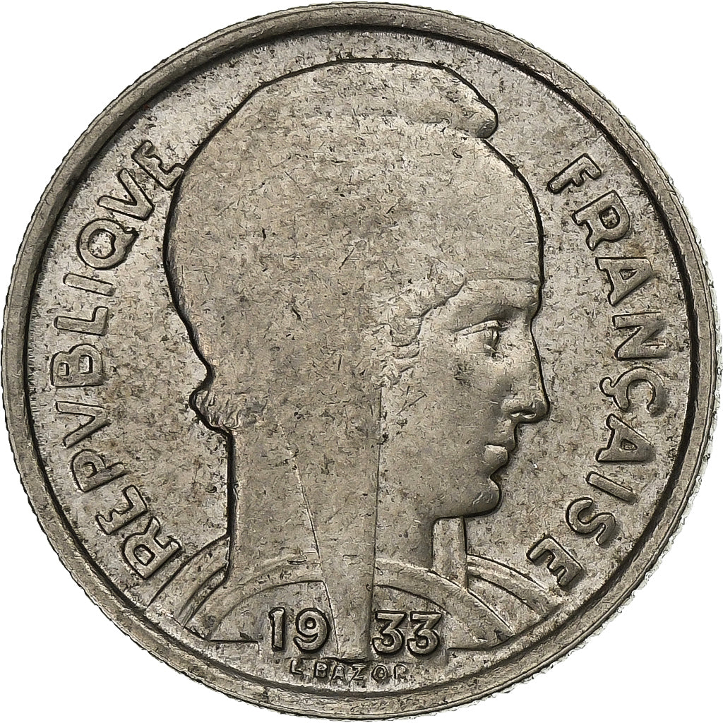 Francja, 5 Francs, Bazor, 1933, Paris, Nikiel, AU(55-58), KM:887